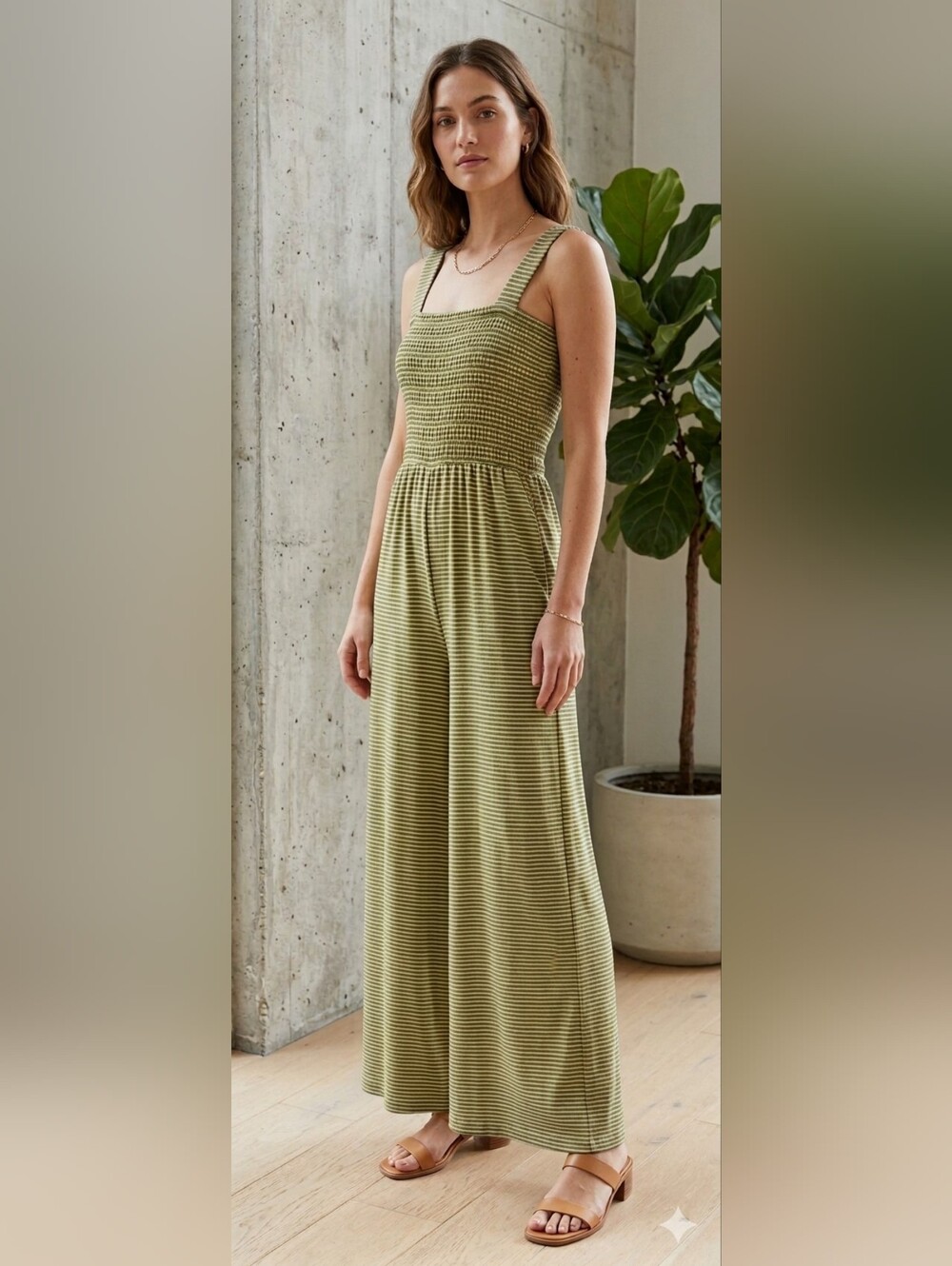 Zenana Outfitters Olive Striped Smocked Strapless Maxi